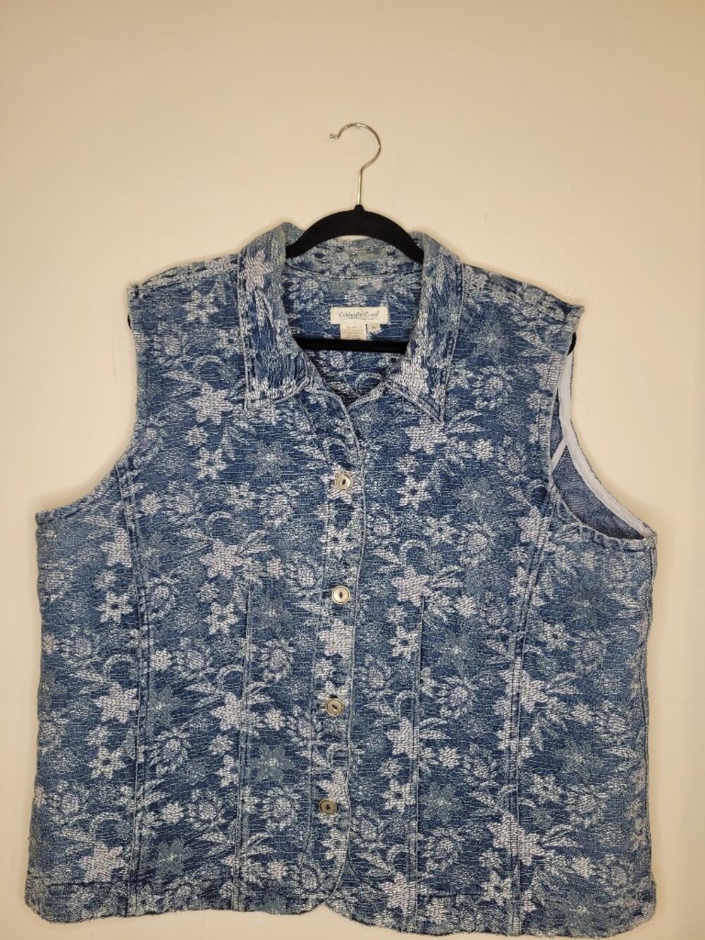 Coldwater Creek Tapestry Vest Womens 2X Denim Blue Floral EUC